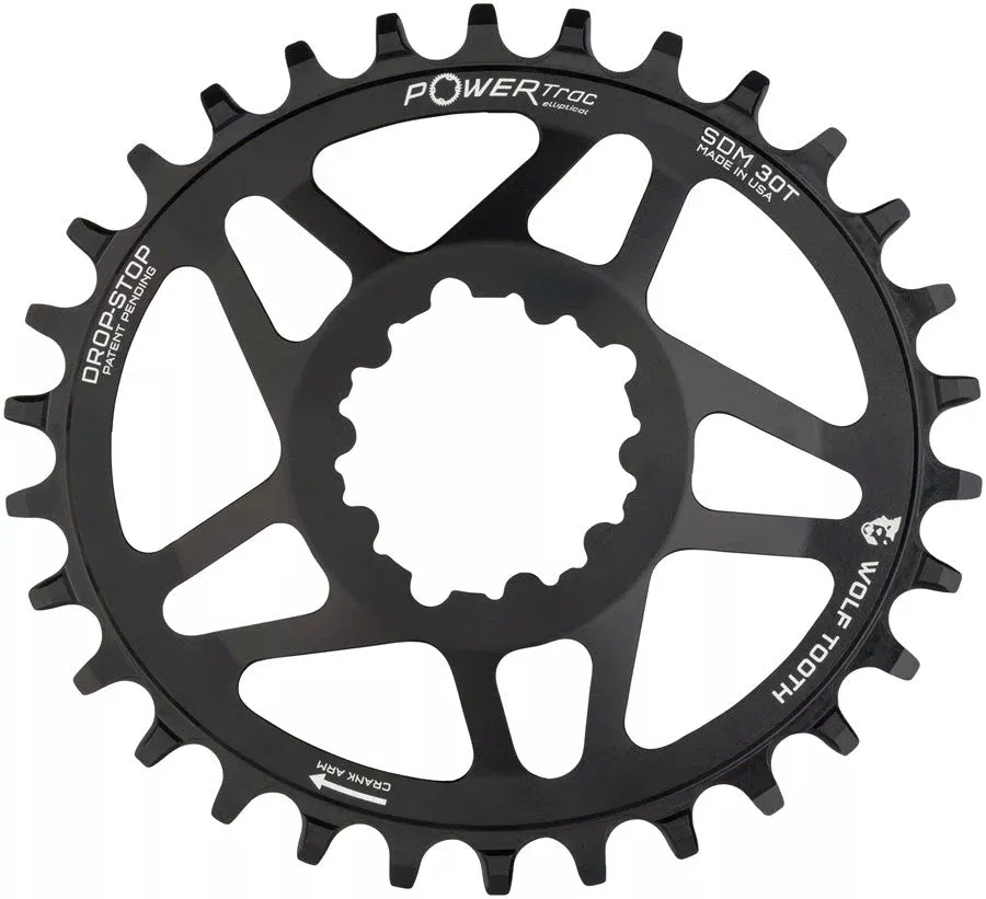 Wolf Tooth Elliptical Direct Mount Chainring - 30t SRAM 3-Bolt Direct Mount Drop-Stop A For SRAM Cranksets 6mm Offset BLK