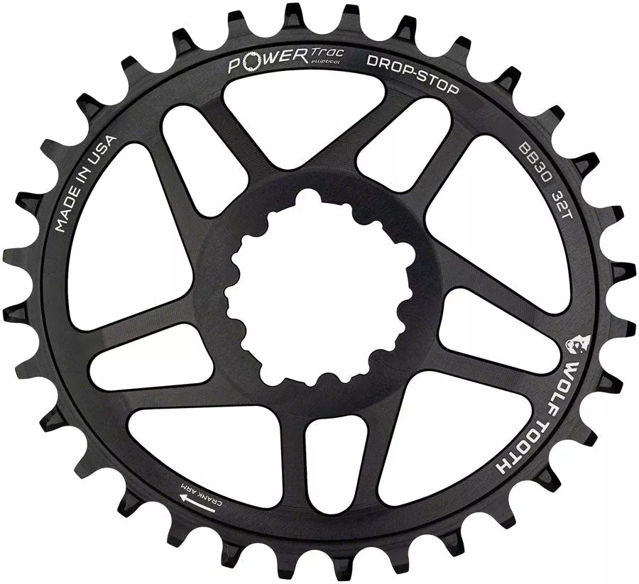 Wolf Tooth Elliptical Direct Mount Chainring - 32t SRAM Direct Mount Drop-Stop A For SRAM BB30 Short Spindle Cranks 0mm Offset BLK