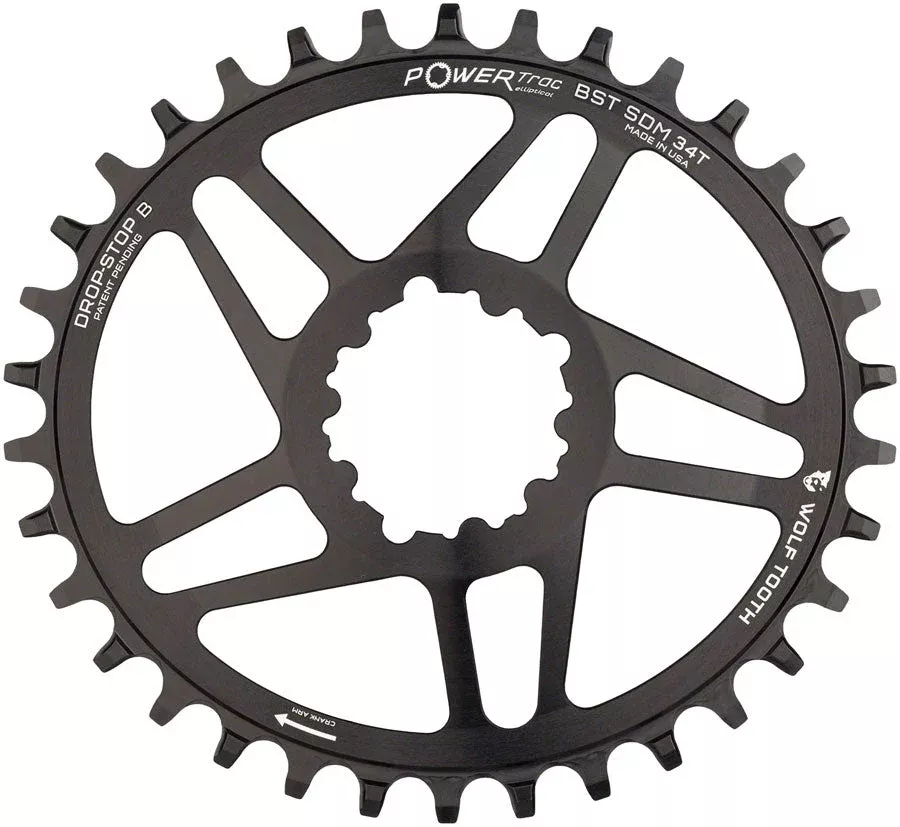 Wolf Tooth Elliptical Direct Mount Chainring - 34t SRAM Direct Mount Drop-Stop B For SRAM 8-Bolt Cranksets 3mm Offset BLK