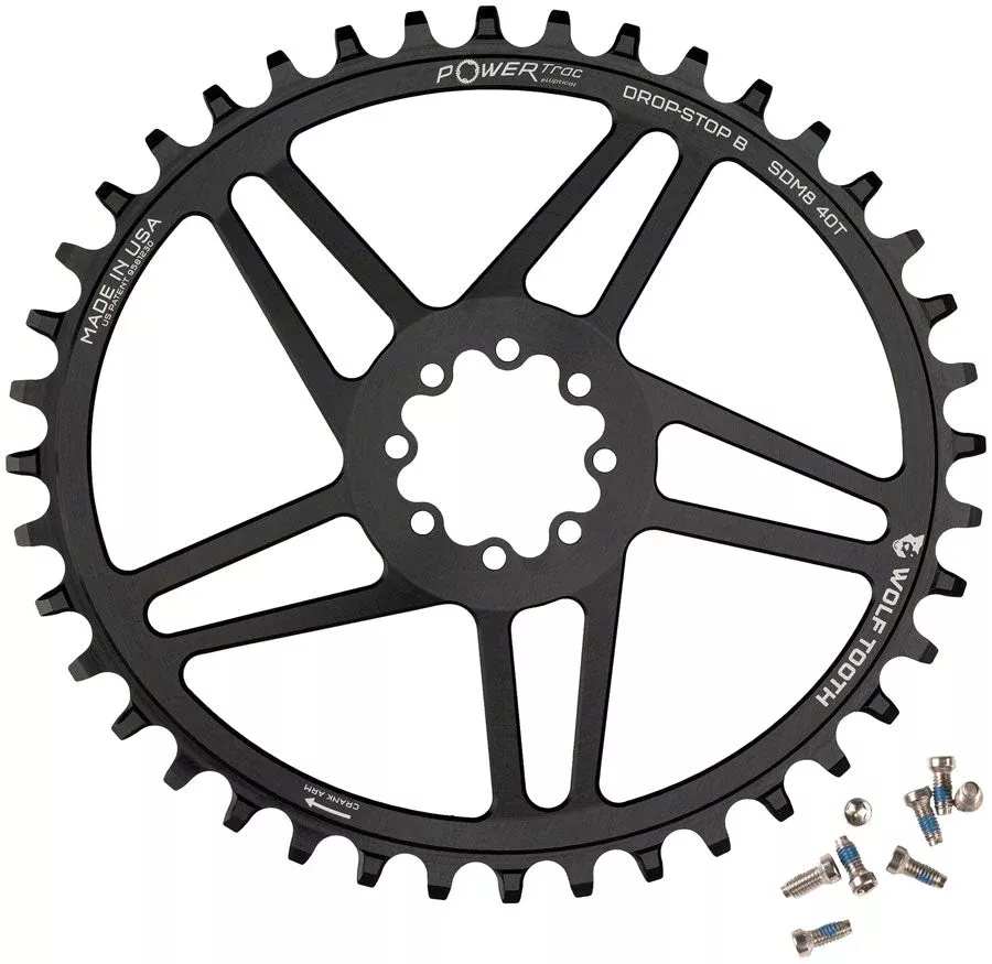 Wolf Tooth Elliptical Direct Mount Chainring - 40t SRAM Direct Mount Drop-Stop B For SRAM 8-Bolt Cranksets 6mm Offset BLK