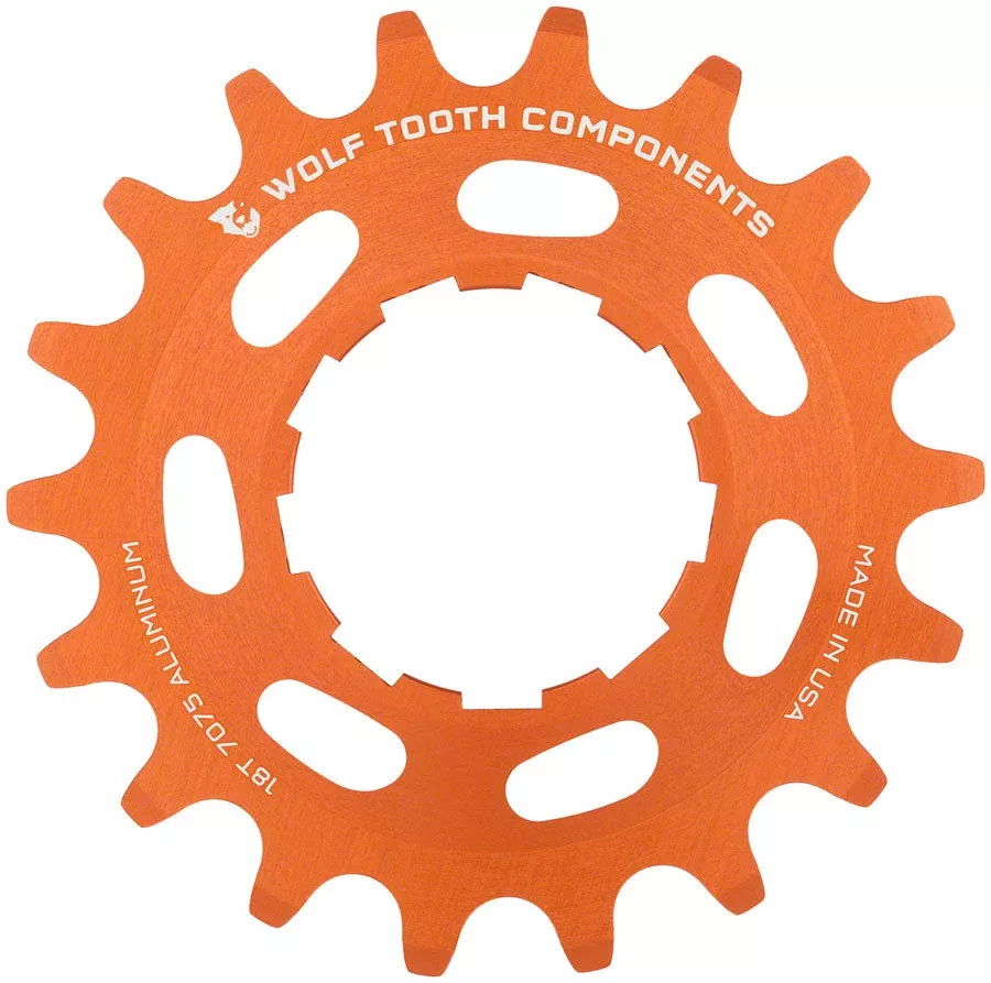 Wolf Tooth Single Speed Aluminum Cog - 18t Compatible 3/32" Chains Orange
