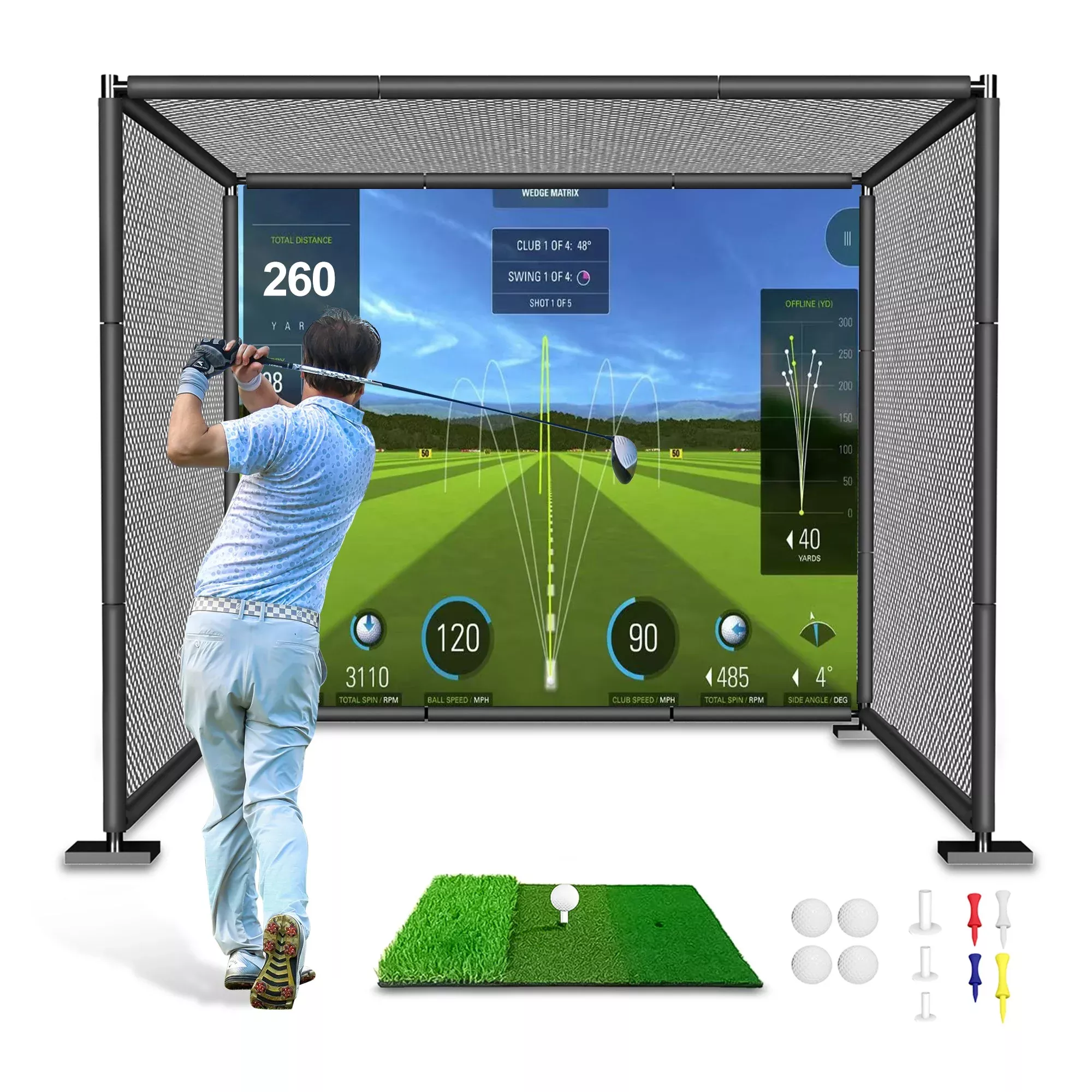 YUNIC Golf Driving Cage with Metal Frame and Simulator Impact Screen