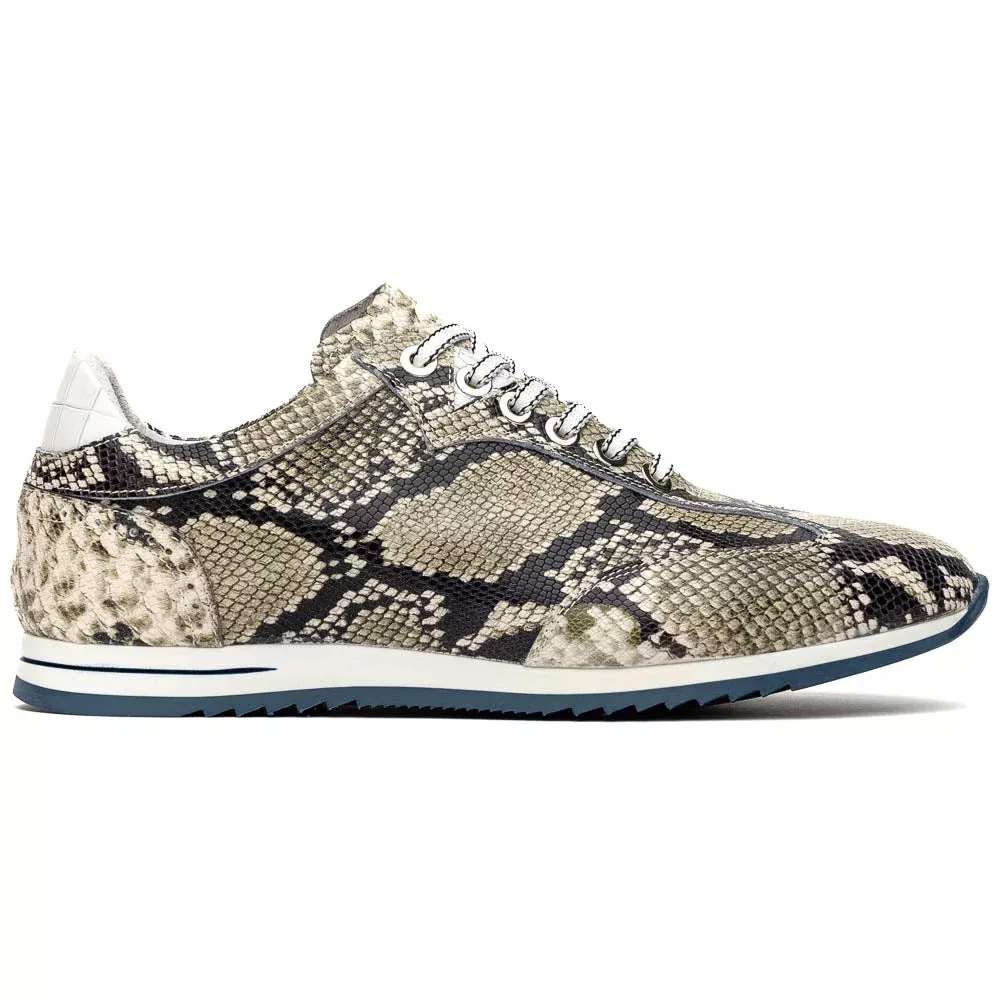 Zelli Peri Python Embossed Italian Calfskin Sneakers Black / White (65-215-WHT)